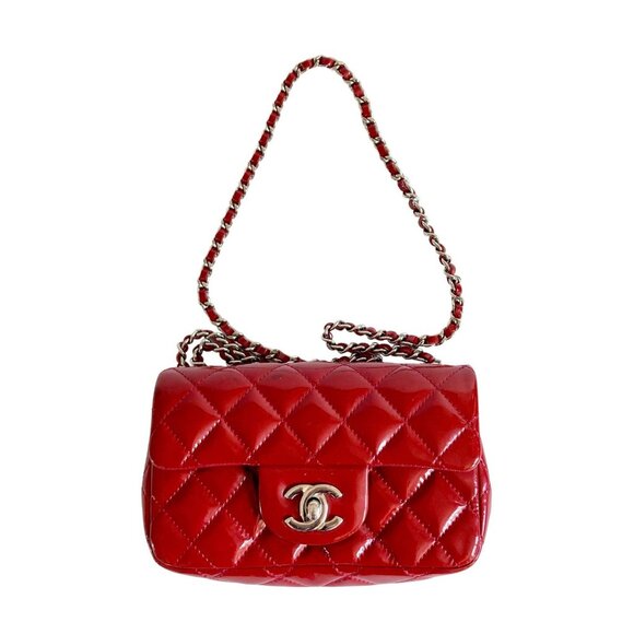 Chanel Classic Patent Rectangular Mini Flap Bag Red - Picture 1 of 9